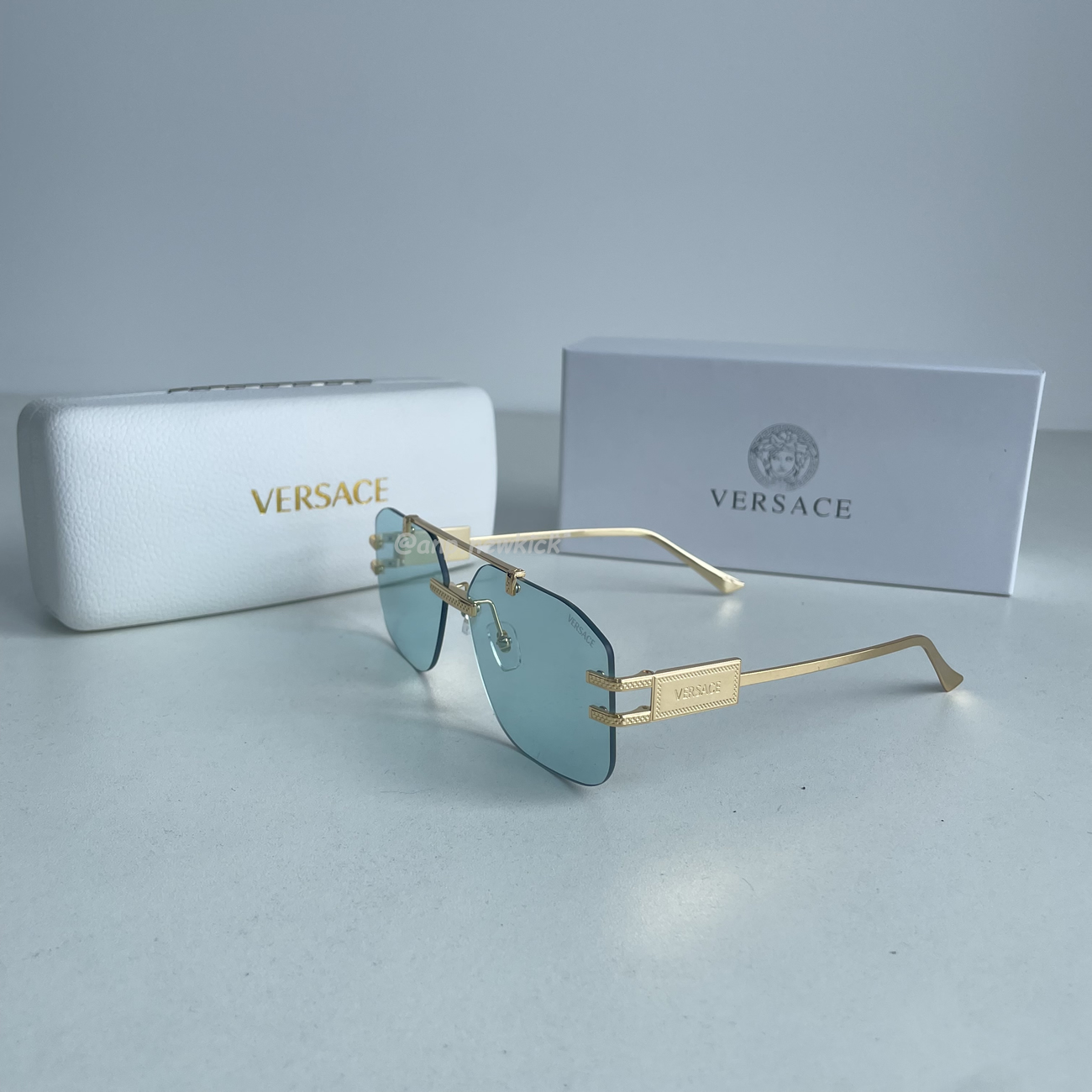 Versace Damier Plaque Sunglasses Black Gold (3) - newkick.vip